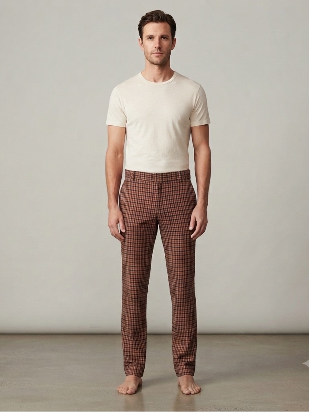 DaVinci New Vintage Dino Pant Tan Red Black Plaid 100% Cotton NWT Men's 36